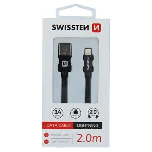 Dátový kábel Swissten Lightning (8pin) 2m Čierny opletený