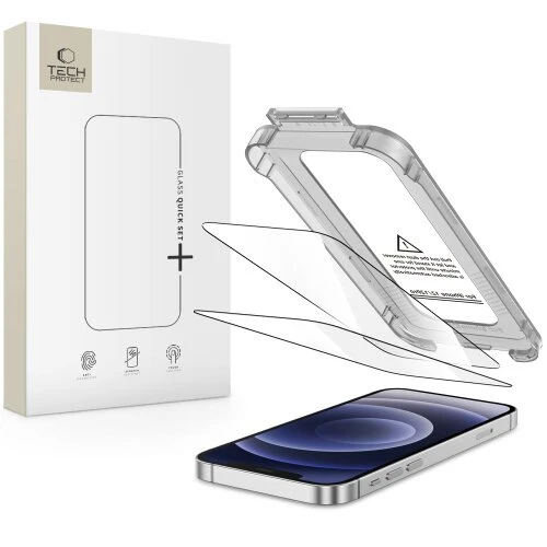 Ochranné sklo Tech-Protect Quick Set+ iPhone 12/12 Pro, 2 ks - čierne