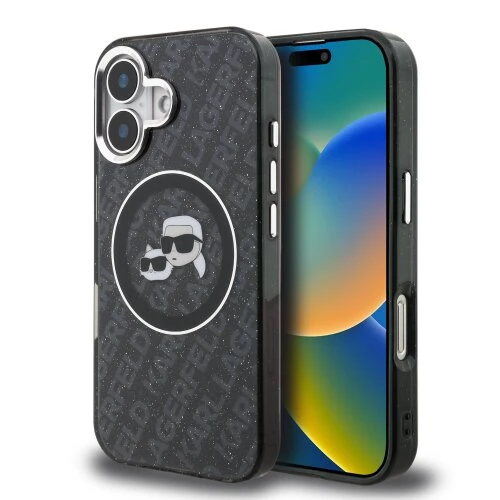 Karl Lagerfeld IML K&CH Heads Repeated Logo MagSafe Zadní Kryt pro iPhone 16 Black