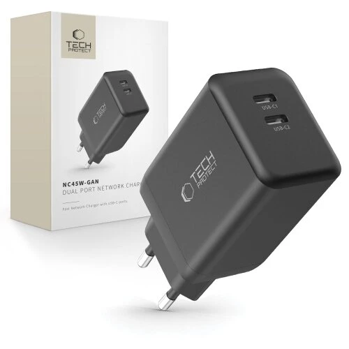 Nabíjačka Tech-Protect NC45W-GaN 2-port PD 45W - čierna