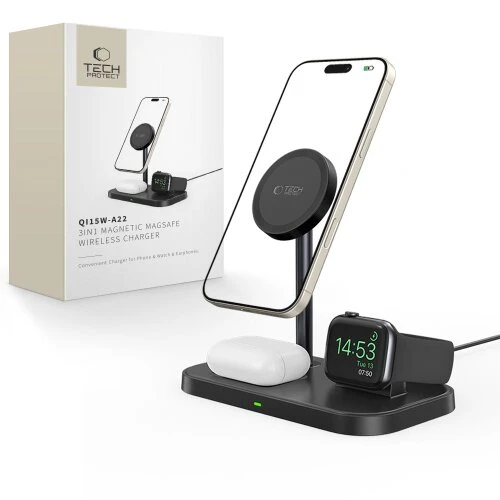 Bezdrôtová nabíjačka Tech-Protect QI15W-A22 3v1 Magsafe - čierna