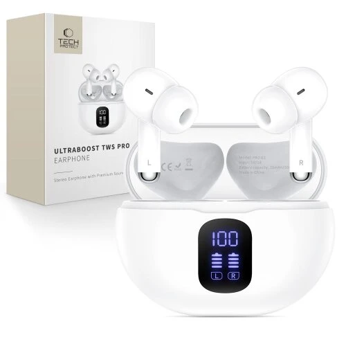 Slúchadlá Tech-Protect Ultraboost TWS Earphone Pro G2 - biele