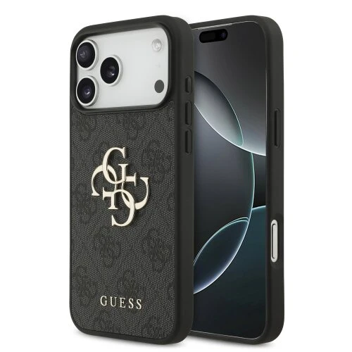 Guess PU 4G Metal Logo Zadní Kryt pro iPhone 18 Pro Max Grey