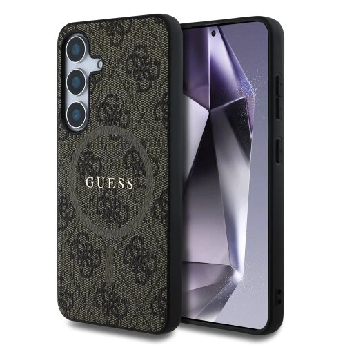 Guess PU Leather 4G Colored Ring MagSafe Zadní Kryt pro Samsung Galaxy S25 Brown