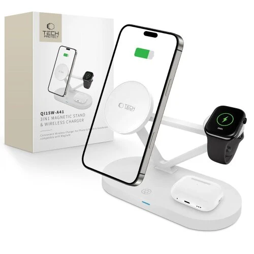 Bezdrôtová nabíjačka Tech-Protect QI15W-A41 3v1 Magsafe - biela