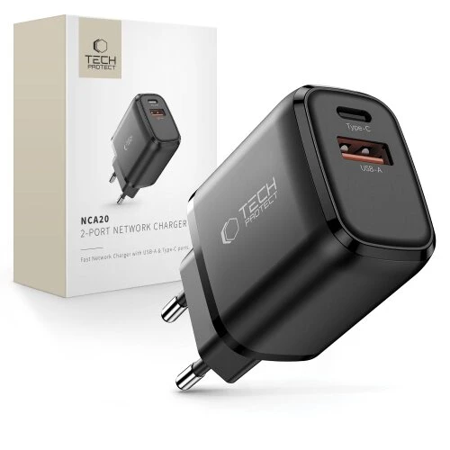 Nabíjačka Tech-Protect NCA20 2-port PD 20W/QC3.0 - čierna