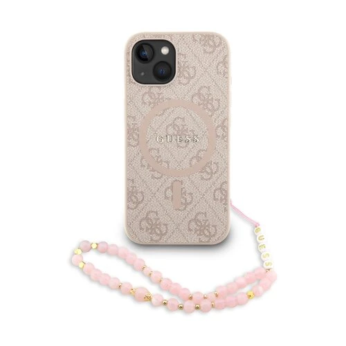 Guess PU Leather 4G Colored Ring Strap MagSafe Zadní Kryt pro iPhone 15 Pink