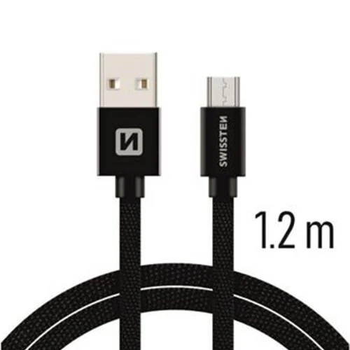 Kábel Swissten USB/Micro USB 1,2 M, 3A, textilný, Čierny