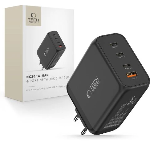 Nabíjačka Tech-Protect NC200W-GaN 4-port PD 200W/QC3.0 - čierna