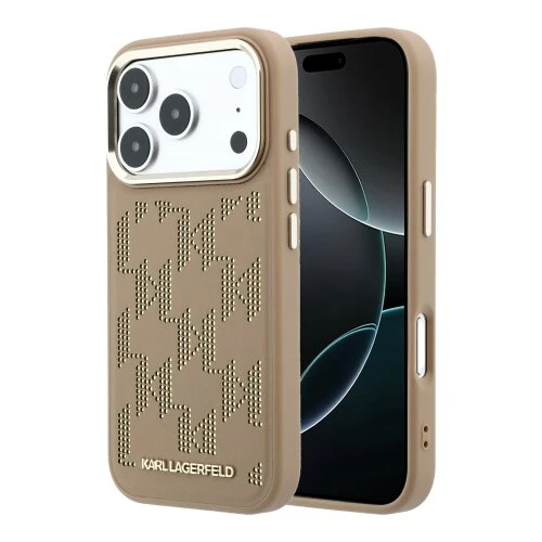 Karl Lagerfeld PU Perforated Monogram MagSafe Zadní Kryt pro iPhone 17 Pro Max Beige