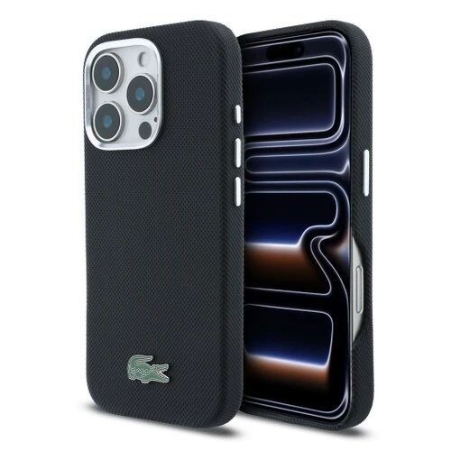 Lacoste PVC Iconic Petit Pique Metal Logo MagSafe Zadní Kryt pro iPhone 16 Pro Black