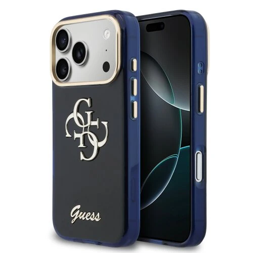 Guess IML 4G Script Metal Logo Zadní Kryt pro iPhone 17 Pro Blue