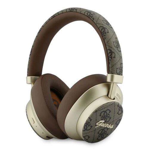 Guess PU 4G Gold Script Metal Logo ENC Bezdrátová Sluchátka Brown