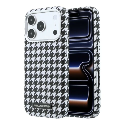 Karl Lagerfeld PU Houndstooth Resin Plate MagSafe Zadní Kryt pro iPhone 17 Pro Black