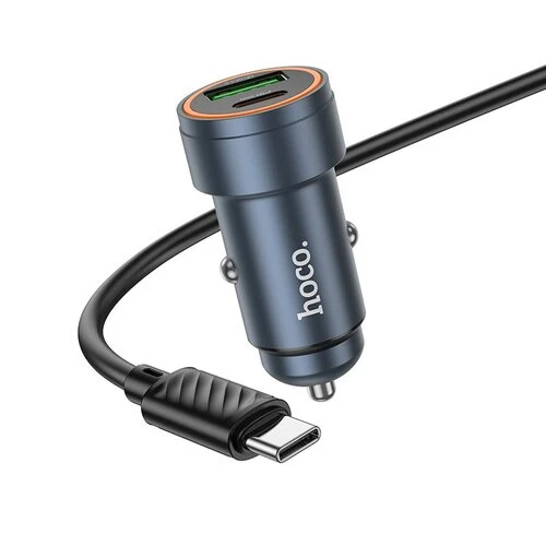 Nabíjačka do auta HOCO USB A + USB C QC3.0 PD 30W + kábel USB C na USB C Z57A čierna