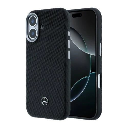 Mercedes PU Leather Wood Semi Wrap MagSafe Zadní Kryt pro iPhone 17 Black