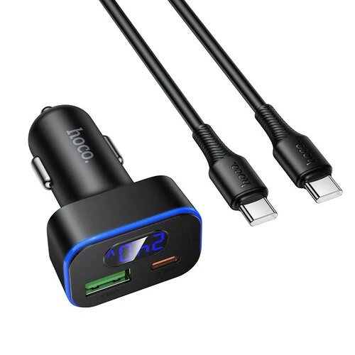 Autonabíjačka HOCO USB A + USB C PD QC3.0 48W + kábel USB C na C Z63B čierna
