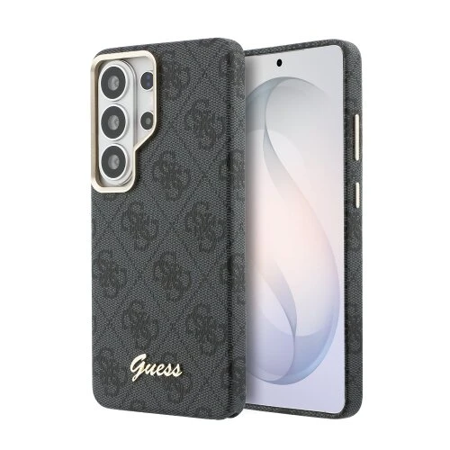 Guess PU 4G Script Metal Logo Magnetic Zadní Kryt pro Samsung Galaxy S26 Ultra Black
