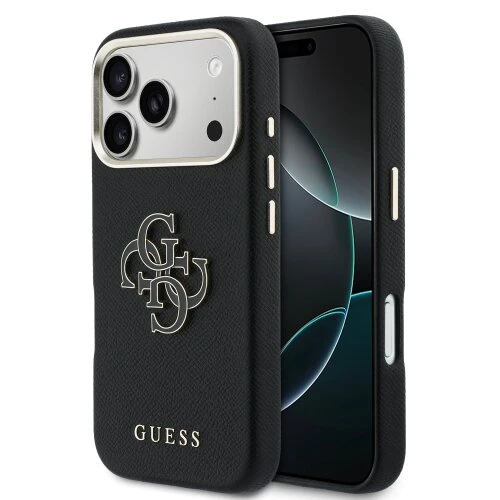 Guess PU Resin Logo Zadní Kryt pro iPhone 17 Pro Black