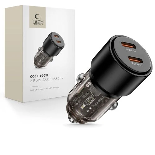 Nabíjačka Tech-Protect CC03 2-port do auta PD 100W - čierna