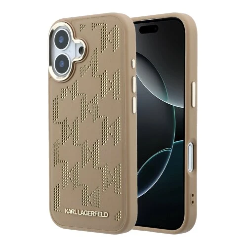 Karl Lagerfeld PU Perforated Monogram MagSafe Zadní Kryt pro iPhone 17 Beige