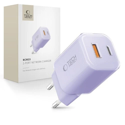Nabíjačka Tech-Protect NCM33 2-port PD 33W/QC3.0 - baby purple
