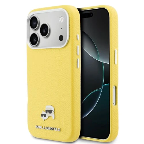 Karl Lagerfeld PU Karl and Choupette Heads Pins MagSafe Zadní Kryt pro iPhone 17 Pro Yellow