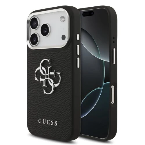 Guess PU Grained 4G Metal Logo Zadní Kryt pro iPhone 17 Pro Black