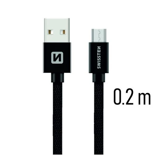 Dátový kábel Swissten MicroUSB Fast Charge 3A 0,2m Čierny opletený