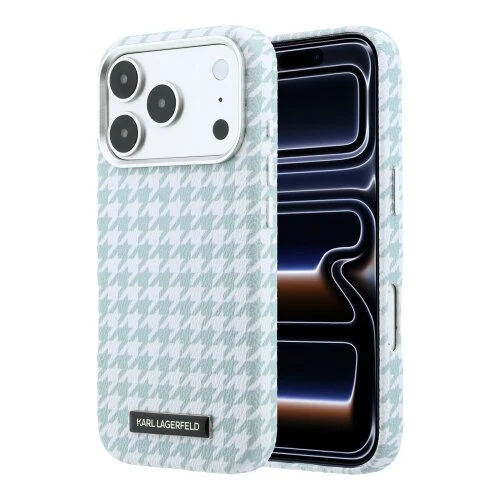Karl Lagerfeld PU Houndstooth Resin Plate MagSafe Zadní Kryt pro iPhone 17 Pro Blue