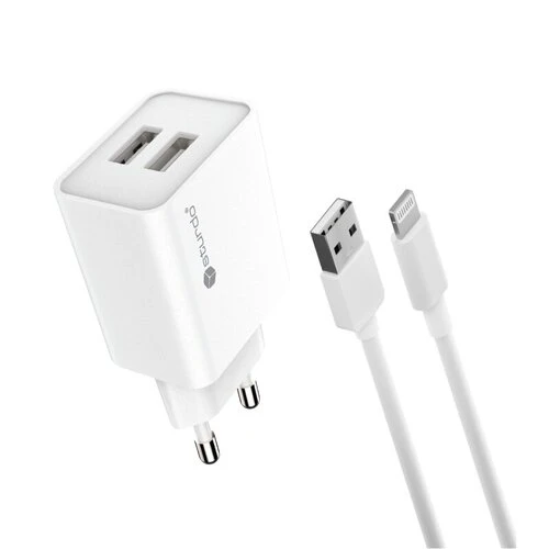 Sturdo adaptér 2,1A 2x USB-A + Lightning kábel - biely