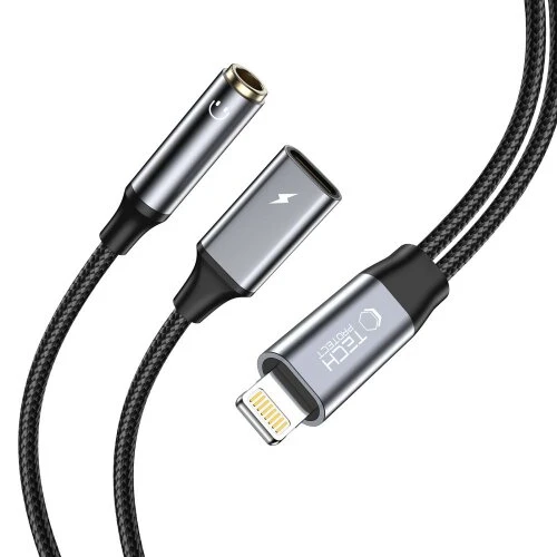 Adaptér/kábel Tech-Protect Ultraboost Lightning na mini jack 3.5 mm a Lightning - čierny