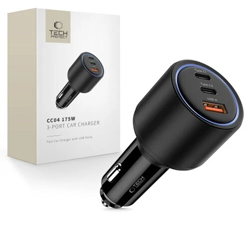 Nabíjačka Tech-Protect CC04 3-port do auta PD 175W - čierna