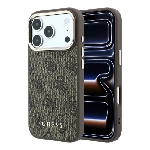 Guess PU Leather 4G Gold Frame MagSafe Zadní Kryt pro iPhone 18 Pro Max Brown