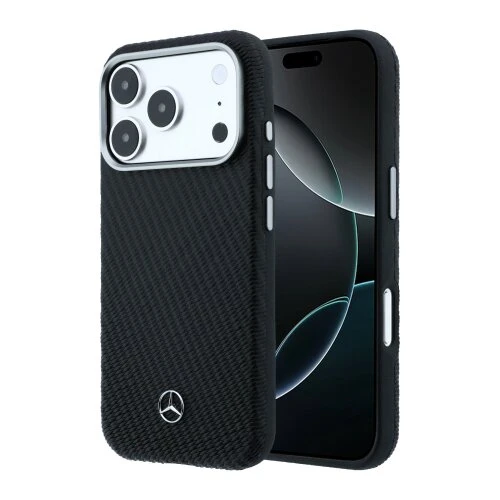 Mercedes PU Leather Wood Semi Wrap MagSafe Zadní Kryt pro iPhone 17 Pro Black