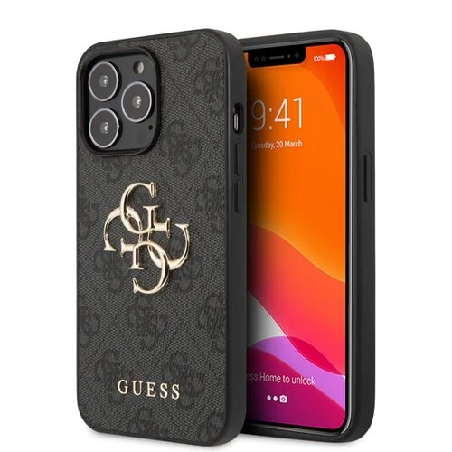 Puzdro Guess GUHCP13X4GMGGR PU 4G Metal Logo iPhone 13 Pro Max - šedé