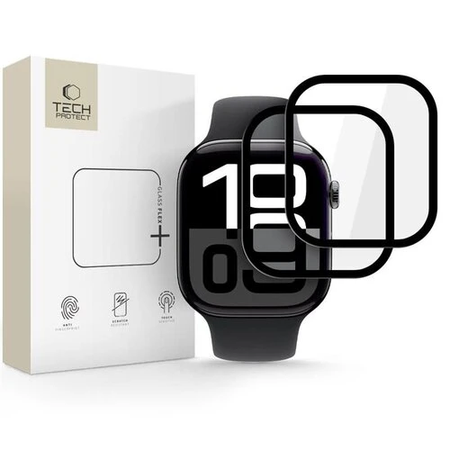Ochranné sklo Tech-Protect Glass Flex+ Apple Watch 10/11 (46 mm), 2 ks - čierne