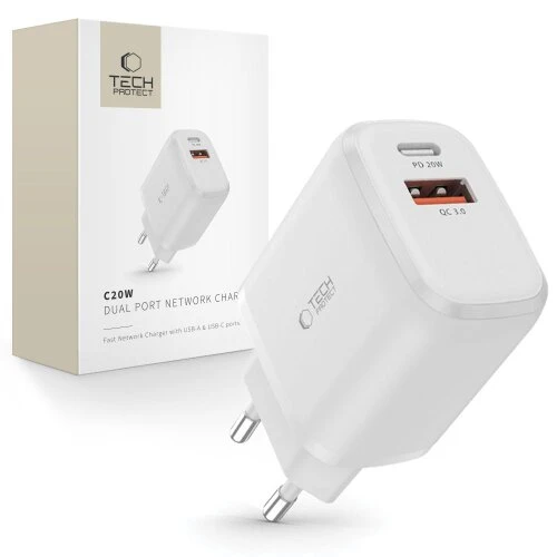 Nabíjačka Tech-Protect C20W 2-port PD 20W/QC3.0 - biela