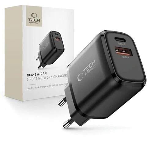 Nabíjačka Tech-Protect NCA45W-GaN 2-port PD 45W/QC3.0 - čierna