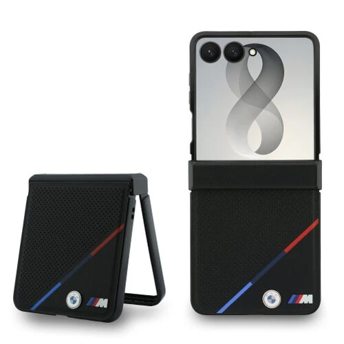 BMW M PU Perforated Tricolor Stripe Magnetic Zadní Kryt pro Samsung Galaxy Z Flip 8 Black