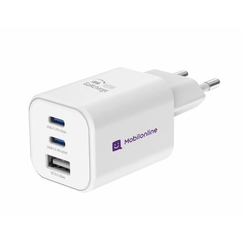 EKO NABÍJAČKA 65W 3-portová GaN (2x USB-C 65W + 1x USB-A 30W QC4.0+) Biela