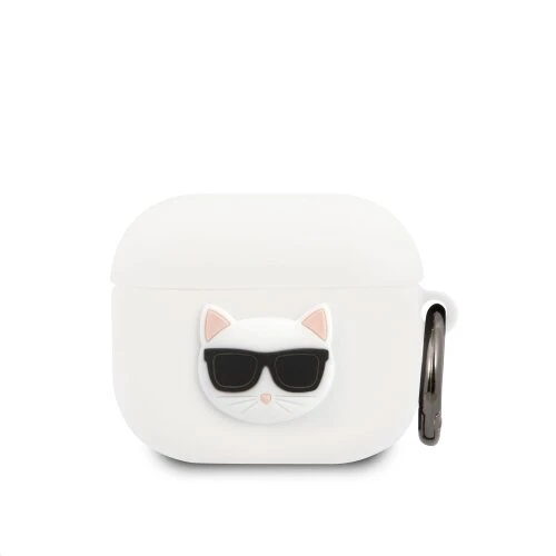 Puzdro Karl Lagerfeld KLACA3SILCHWH Choupette Head Airpods 3, silikónové - biele