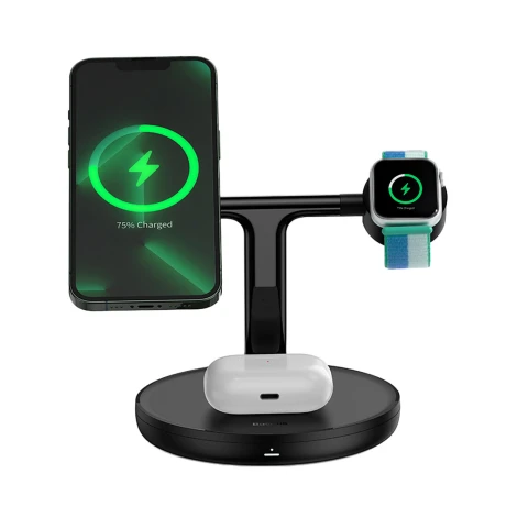 Baseus Swan Magsafe bezdrôtová nabíjačka na iPhone / AirPods / Apple Watch 15W, čierna