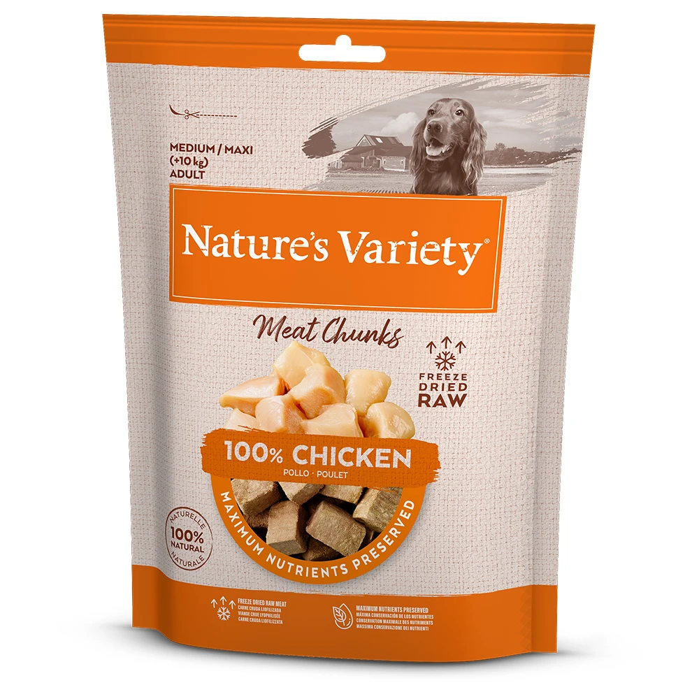 Nature's Variety, 3 balenia - 2 + 1 zadarmo - kuracie (3 x 150 g) mrazom sušené kúsky pre psov