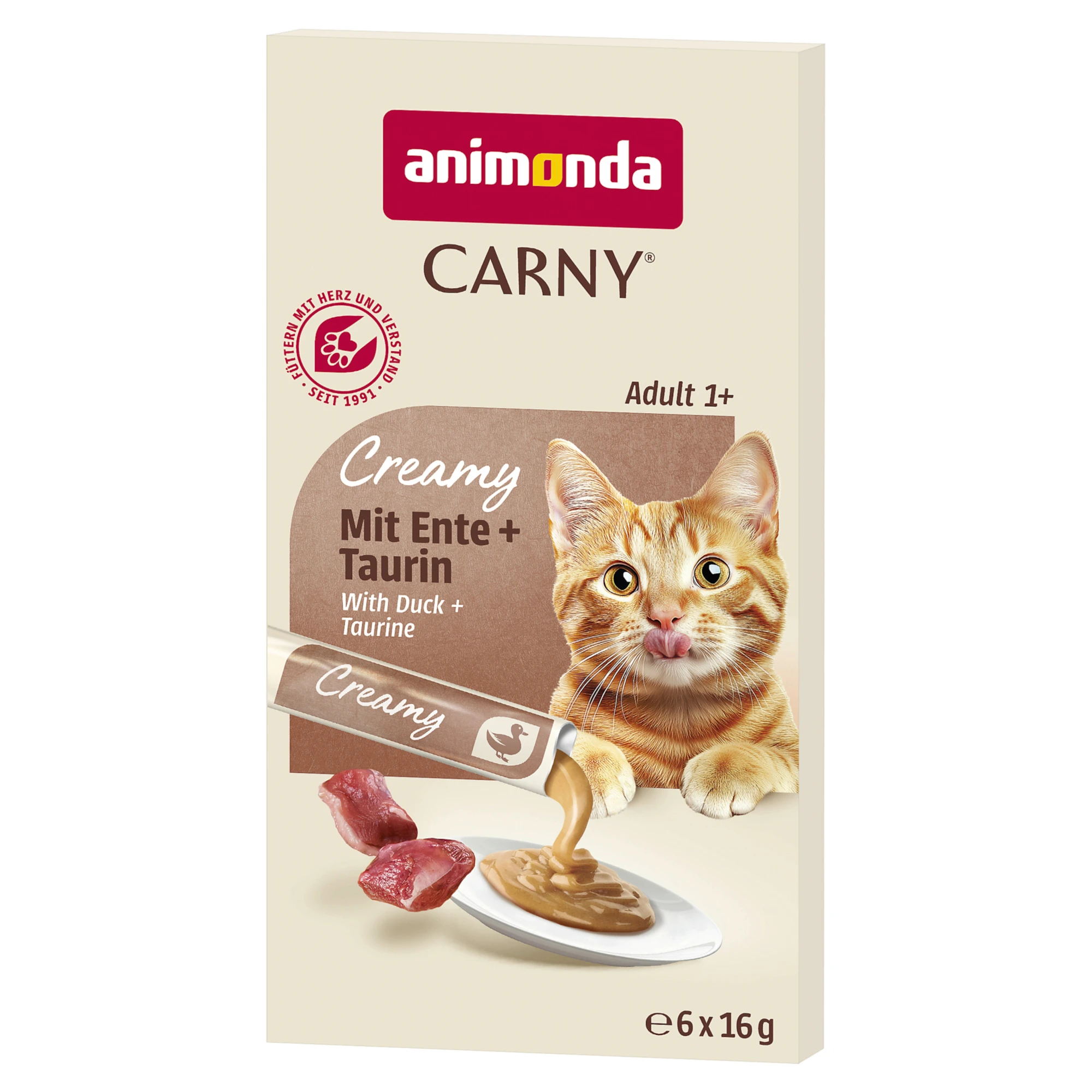 animonda Carny Adult Creamy - 6 x 16 g kačacie a taurín