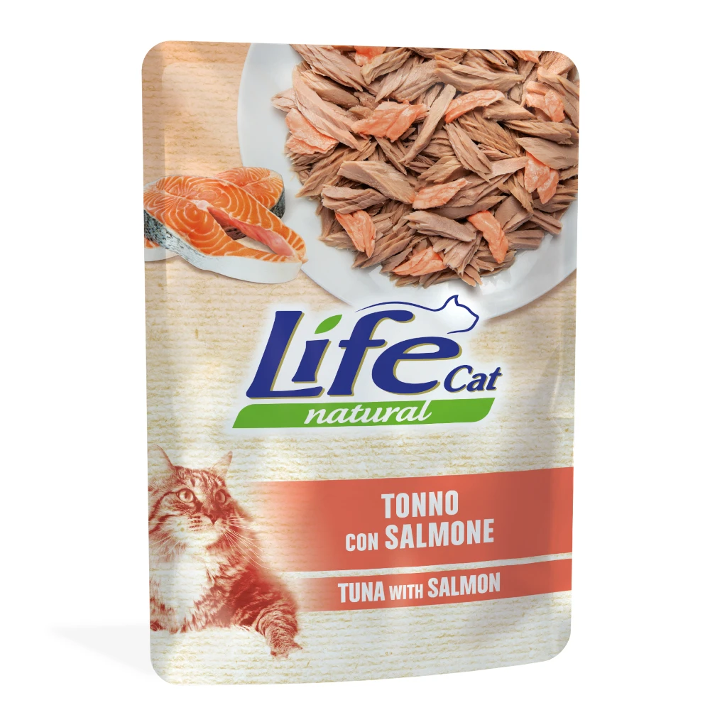 Výhodné balenie Life Cat Natural Adult 12 x 70 g - Tuniak s lososom