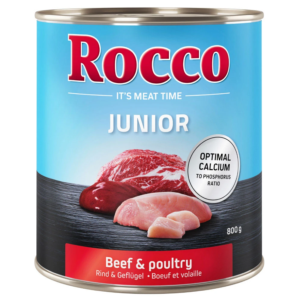 Výhodné balenie Rocco Junior 12 x 800 g - hydinové s hovädzím