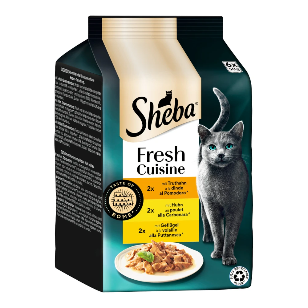 Výhodné balenie Sheba Fresh Cuisine Taste of Rome 36 x 50 g - morčacie, kuracie a hydinové v omáčke