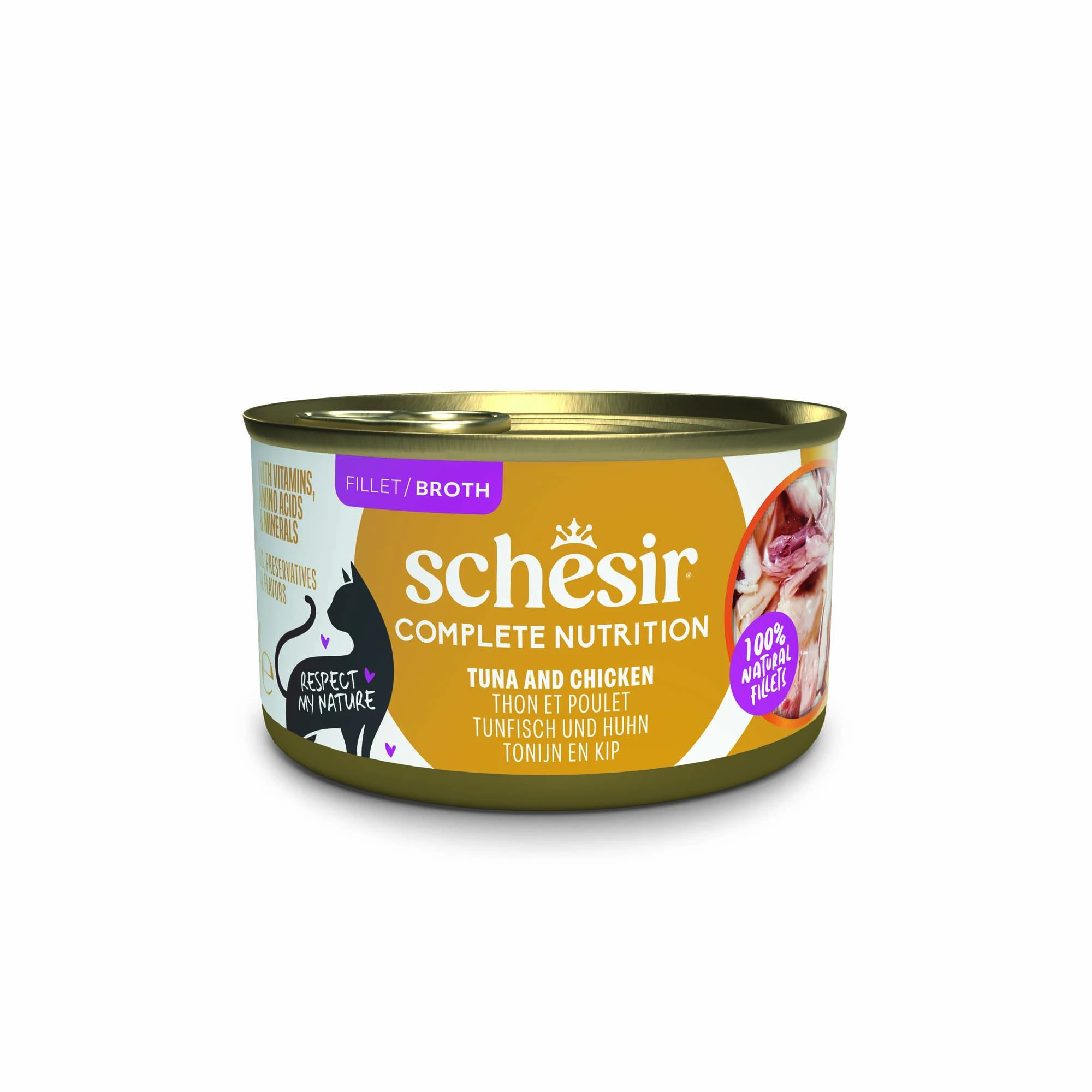 Výhodné balenie Schesir Complete Nutrition filety vo vývare 24 x 85 g - tuniak s kuracím