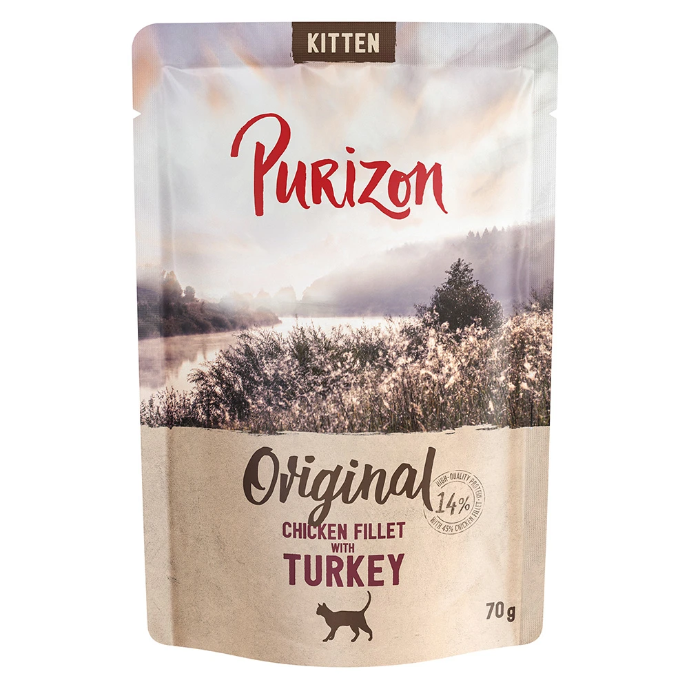 Purizon Kitten 6 x 70 g - bez obilnín - kuracie filety s morčacím